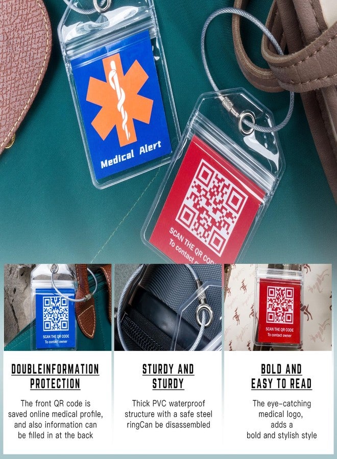 DISONCARE بطاقات تعريف الأمتعة للمعدات الطبية من ديسونكير، مناسبة لرحلات السفن السياحية، تحتوي على الأنسولين ومستلزمات مرضى السكري، مع بطاقات تنبيه طبية قابلة للاستبدال، وبطاقة داخلية، وهدايا لمرضى السكري، مزودة برمز الاستجابة السريعة لحفظ الملف الطبي عبر الإنترنت - عبوة من 6 قطع (صغيرة) - Image 4